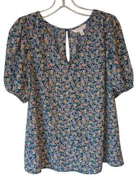 LC Lauren Conrad Floral Short-Sleeve Peasant Blouse Size Medium